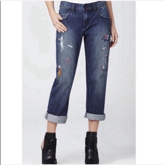 BCBGMaxAzria Denim - NWOT BCBG / Billie Cropped Boyfriend Painted Jeans